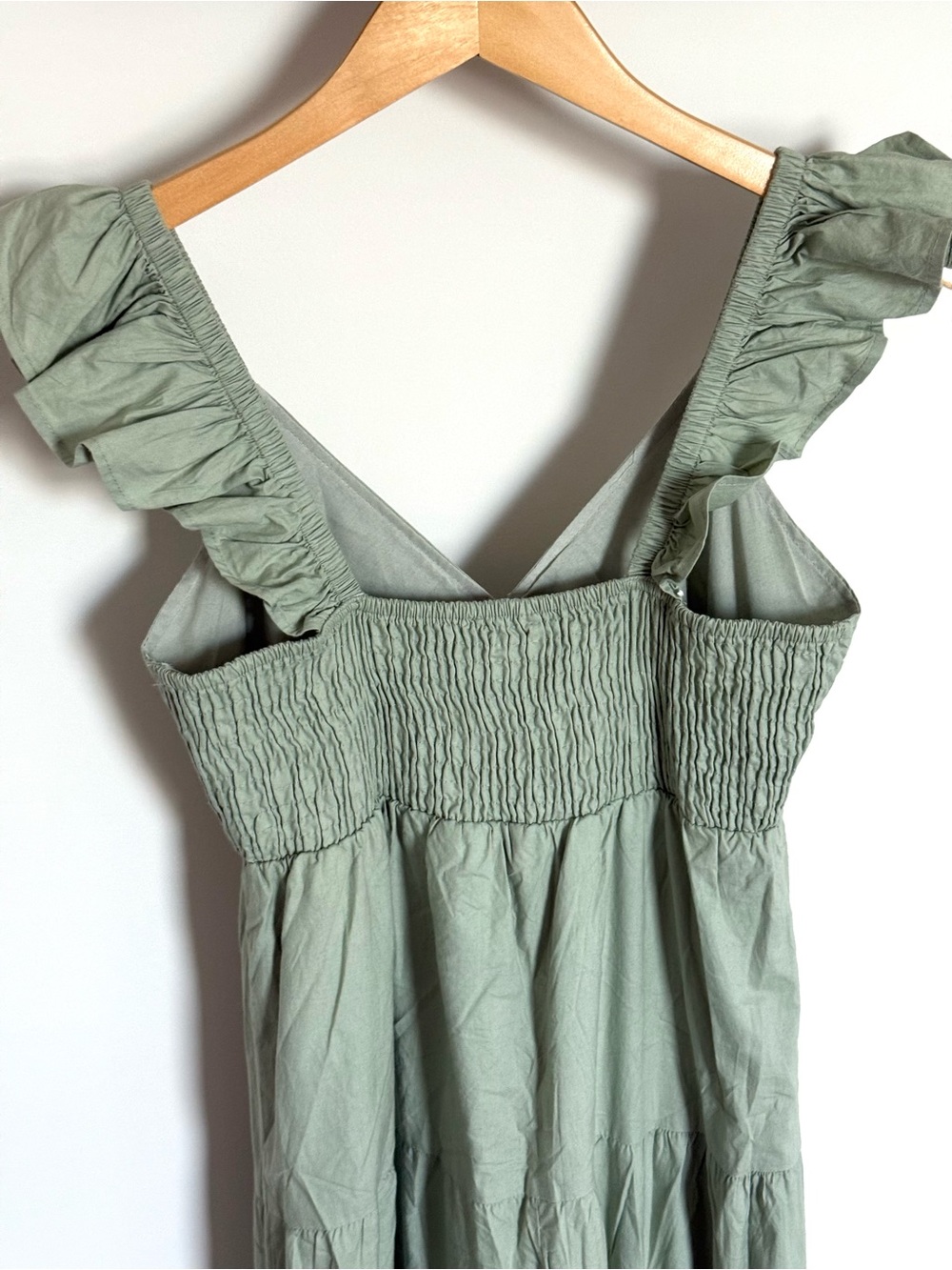 NWT Sim & Sam Sage Green Flutter Sleeve Tiered Maxi Dress 100% Cotton Large - Picture 4 of 9